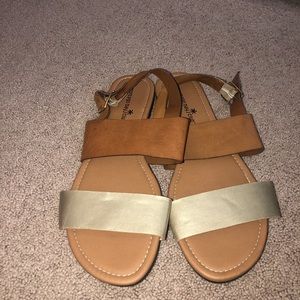 Brown and gold strapped sandals